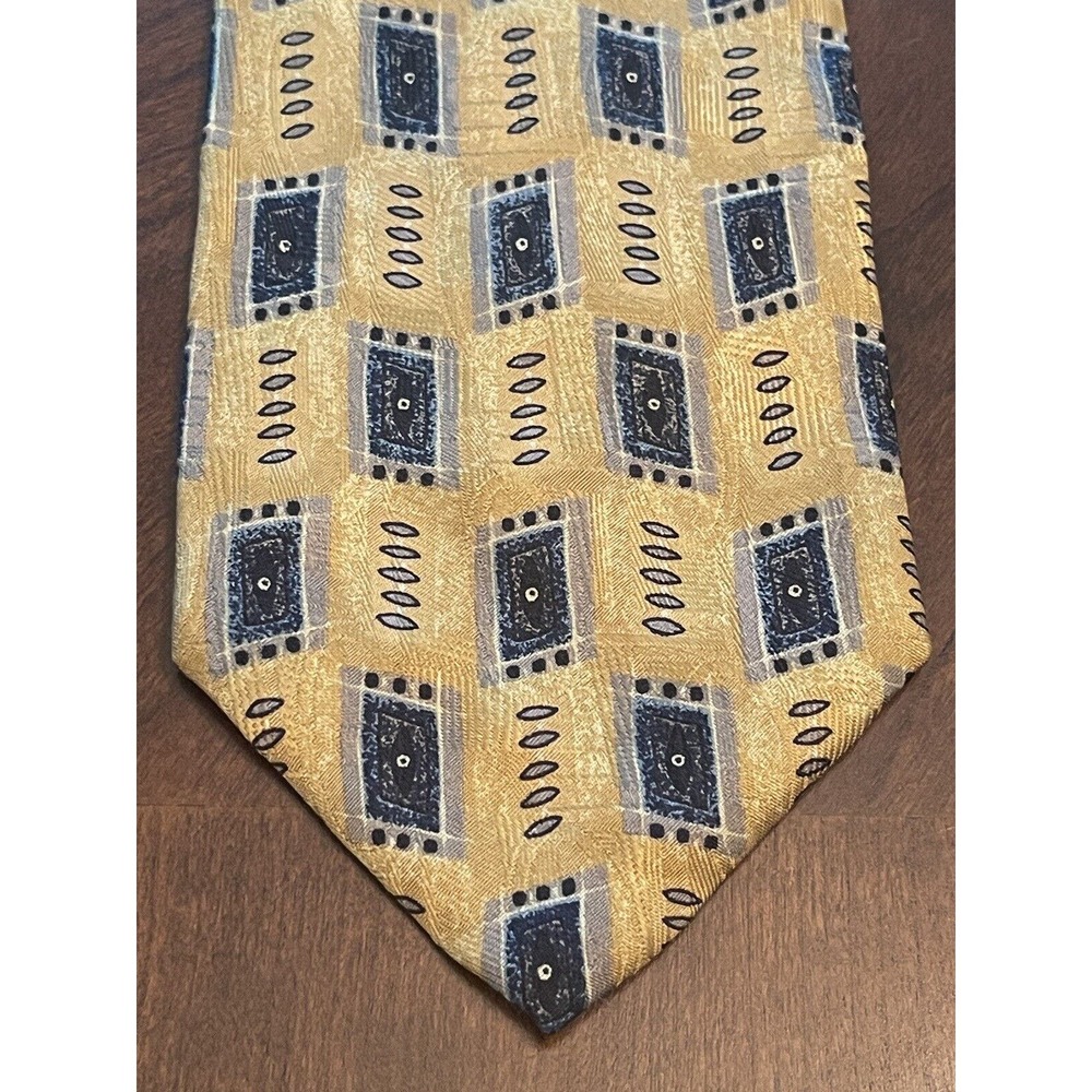 Robert Talbott Studio Gold Black Blue Hand Made 100% Silk Men’s Neck Tie